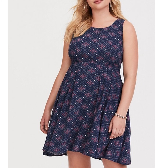 torrid Dresses & Skirts - Torrid Plus Size 2X Challis Skater Dress Blue Ikat
